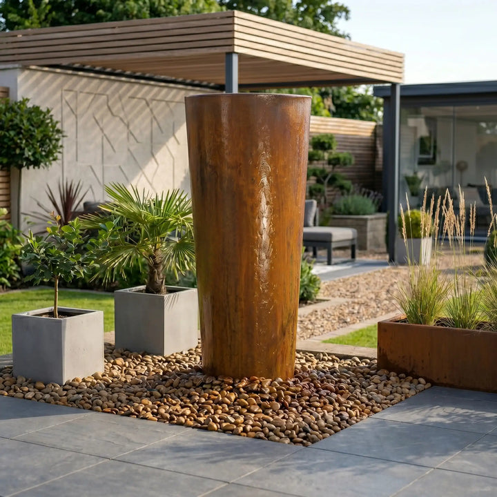 Cortenstahl-Säulenbrunnen Ellipse 175 cm – exklusive Wasserskulptur für den Garten