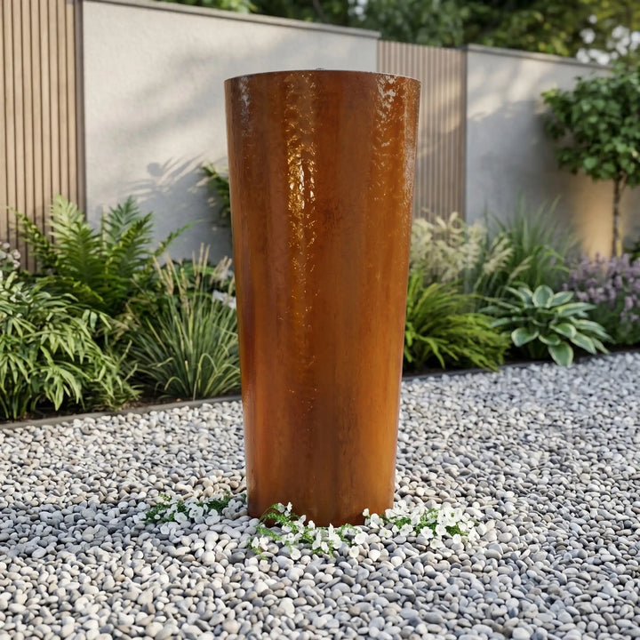 Cortenstahl-Säulenbrunnen Ellipse 175 cm – exklusive Wasserskulptur für den Garten