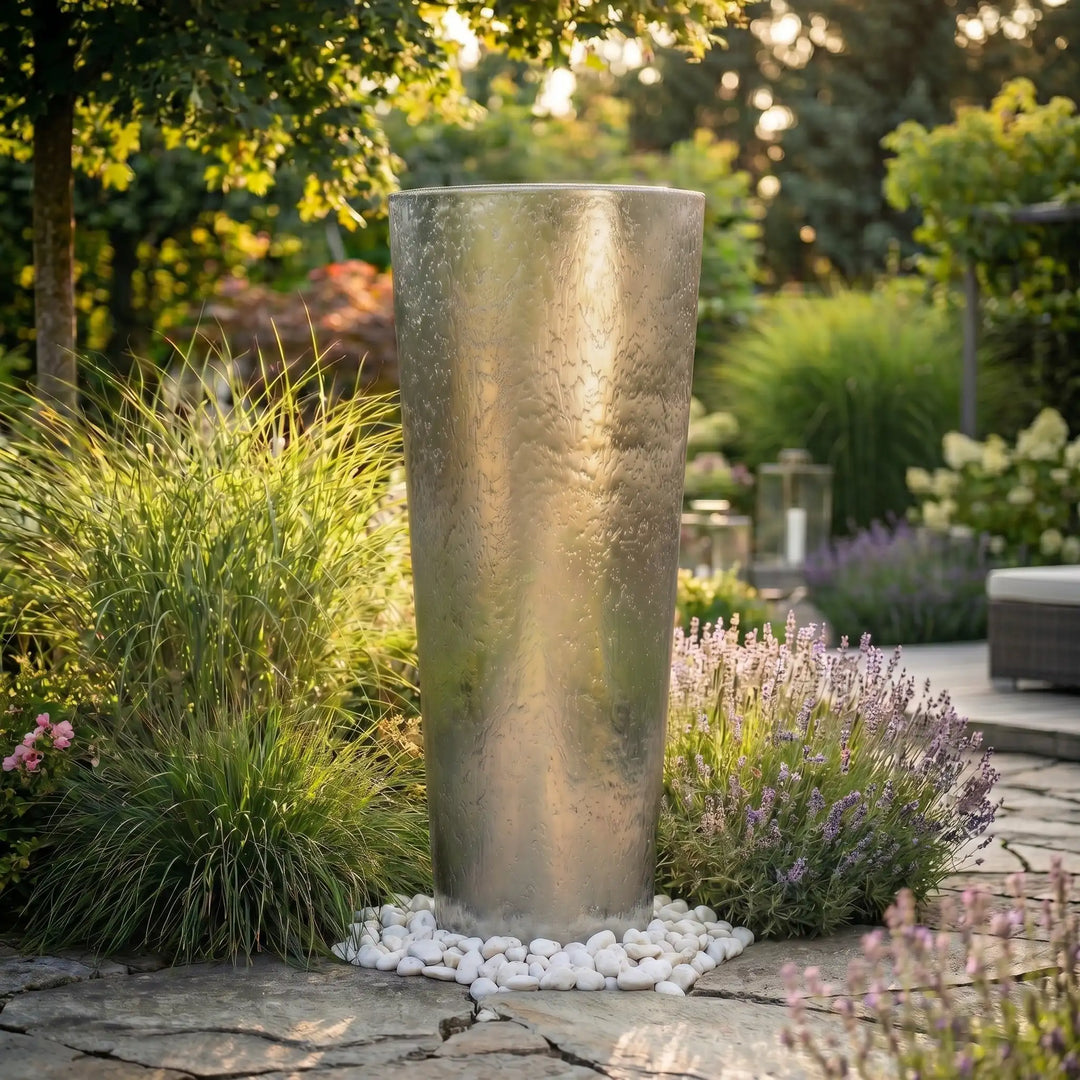 Edelstahl-Säulenbrunnen Ellipse 175 cm – exklusive Wasserskulptur für den Garten