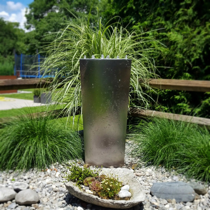Edelstahl-Säulenbrunnen Ellipse 125 cm – eleganter Designbrunnen für moderne Gärten