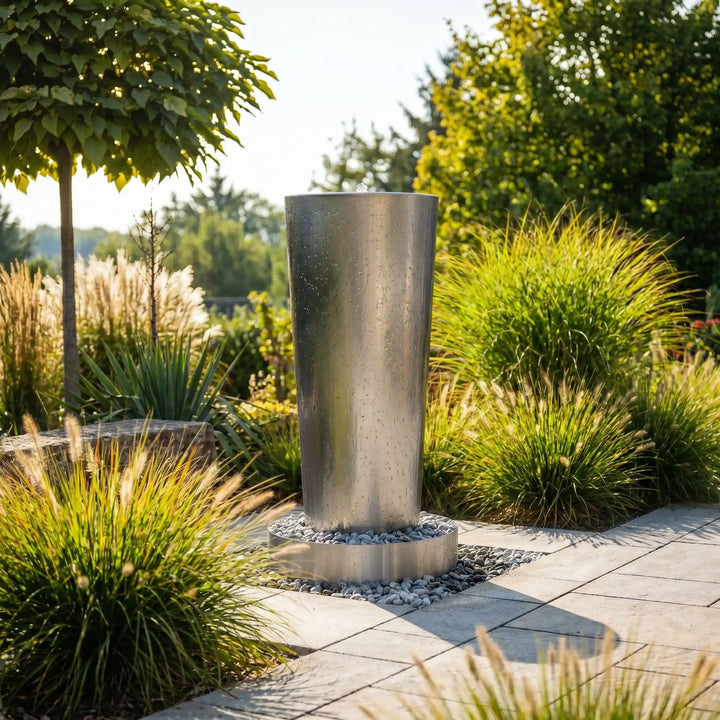 Edelstahl-Säulenbrunnen Ellipse 175 cm – exklusive Wasserskulptur für den Garten