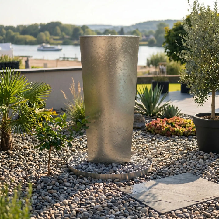 Edelstahl-Säulenbrunnen Ellipse 125 cm – eleganter Designbrunnen für moderne Gärten