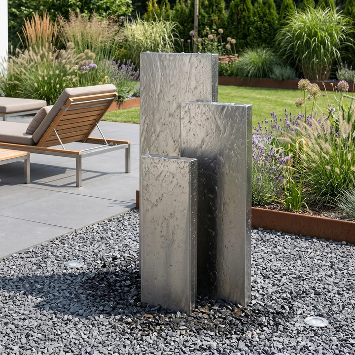 Großer Edelstahl Gartenbrunnen Linea 110 | Design-Gartenbrunnen aus Edelstahl