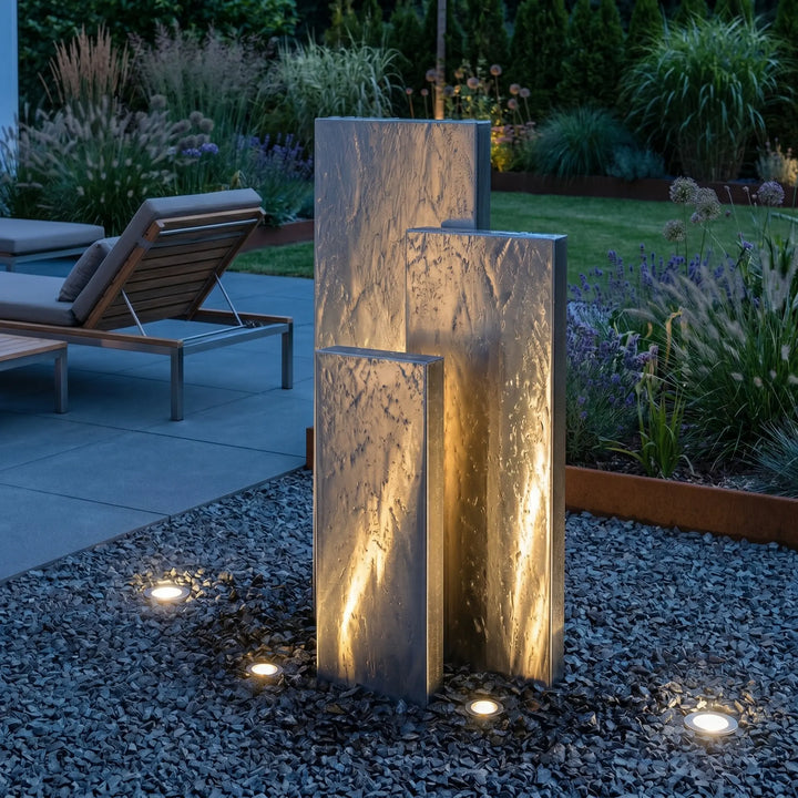 Großer Edelstahl Gartenbrunnen Linea 110 | Design-Gartenbrunnen aus Edelstahl