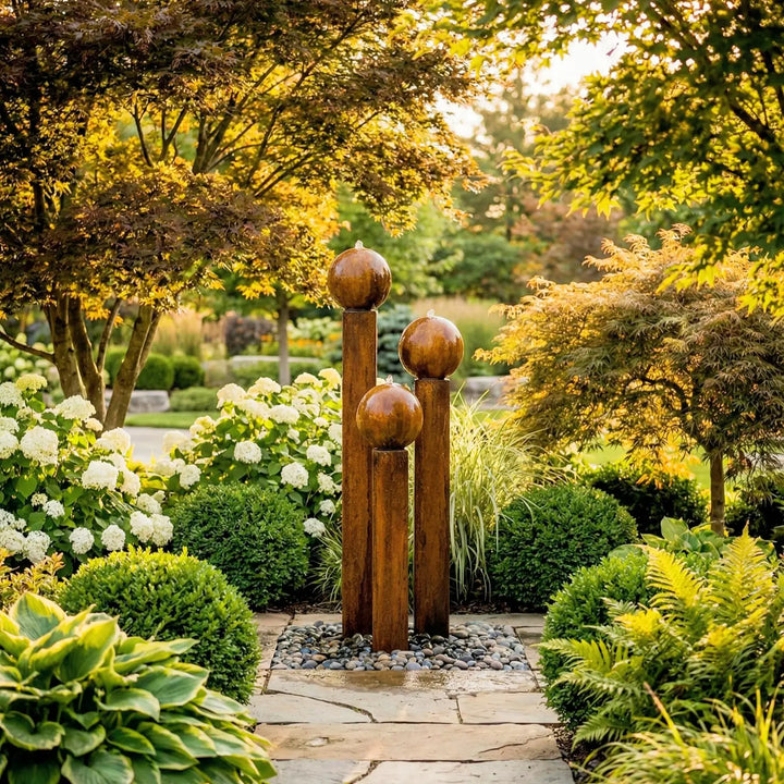 Balance Spera 67 hoch Cortenstahl Gartenbrunnen mit vertikaler Wirkung