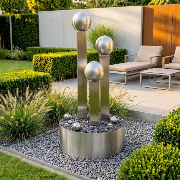 Balance Spera 90 Tall repräsentativer Edelstahl Gartenbrunnen