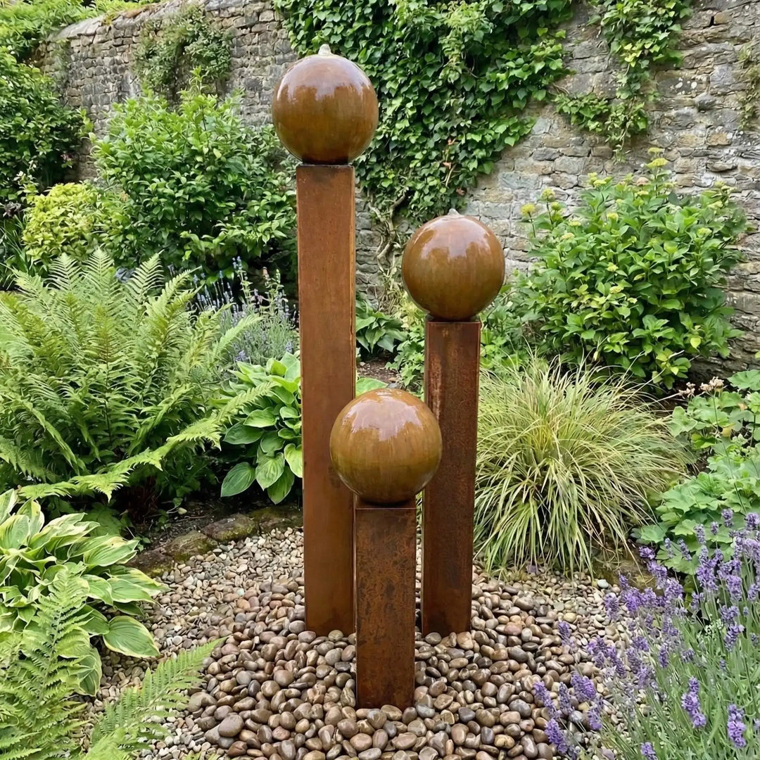 Balance Spera 90 hoch Design Gartenbrunnen aus Cortenstahl