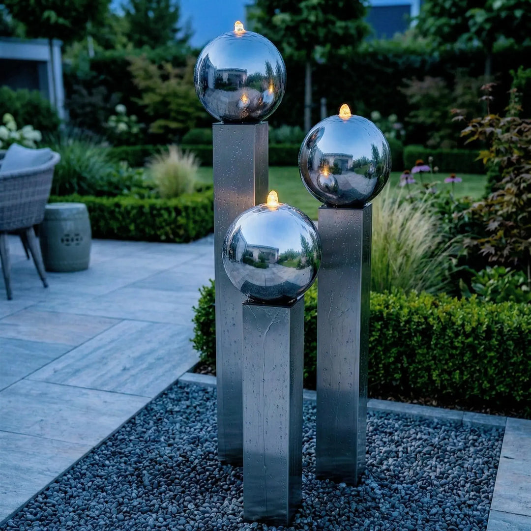 Balance Spera 90 Medium moderner Gartenbrunnen aus Edelstahl