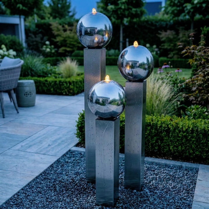 Balance Spera 90 Medium moderner Gartenbrunnen aus Edelstahl