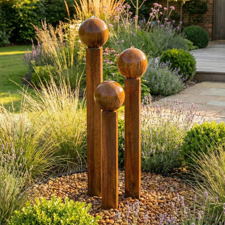 Balance Spera 67 hoch Cortenstahl Gartenbrunnen mit vertikaler Wirkung