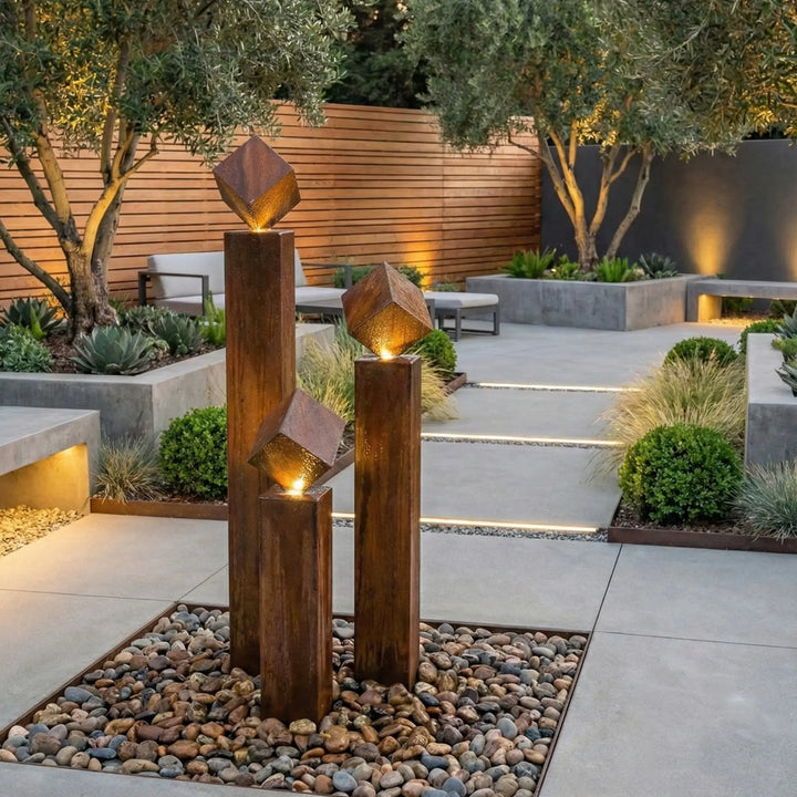 Balance Cubo Corten 67 – Cortenstahl Brunnen für Terrasse und Garten