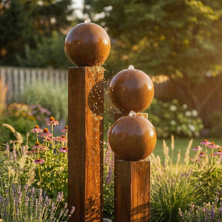Balance Spera 56 Cortenstahl Gartenbrunnen kompakt mit drei Kugeln