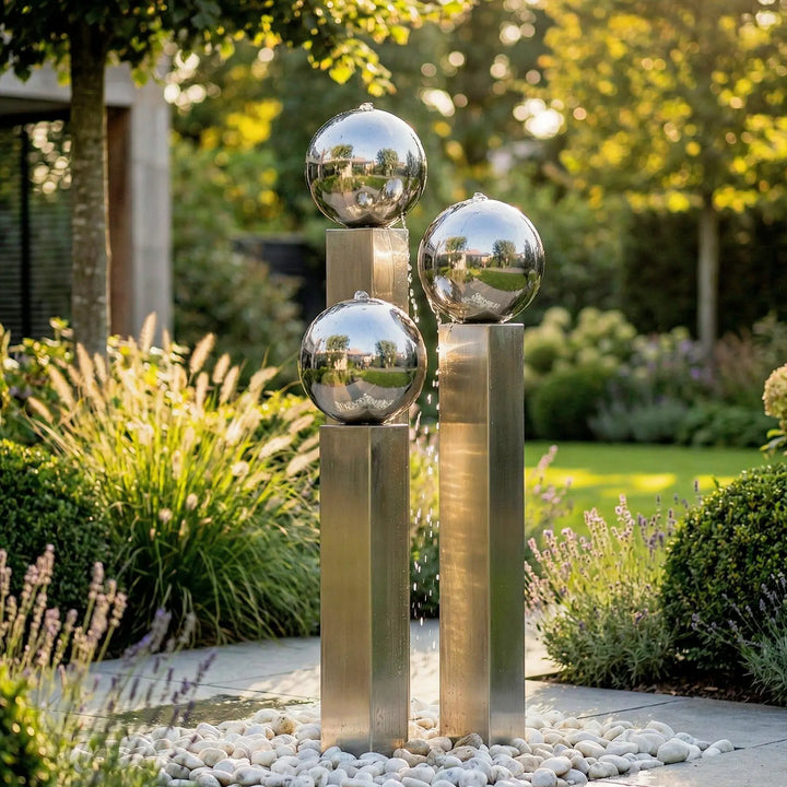 Balance Spera 90 Medium moderner Gartenbrunnen aus Edelstahl