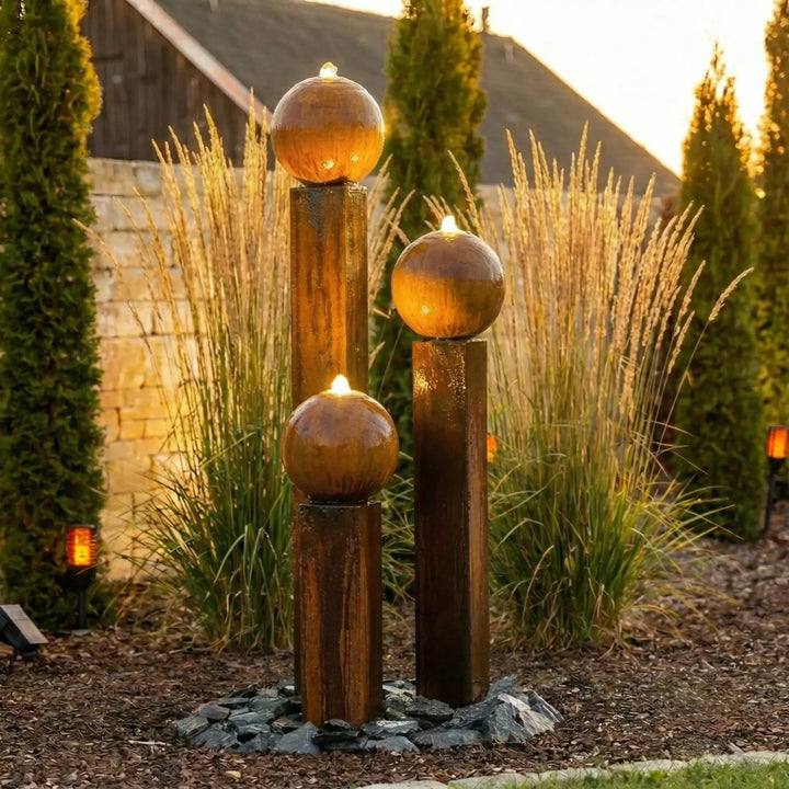 Balance Spera 90 hoch Design Gartenbrunnen aus Cortenstahl