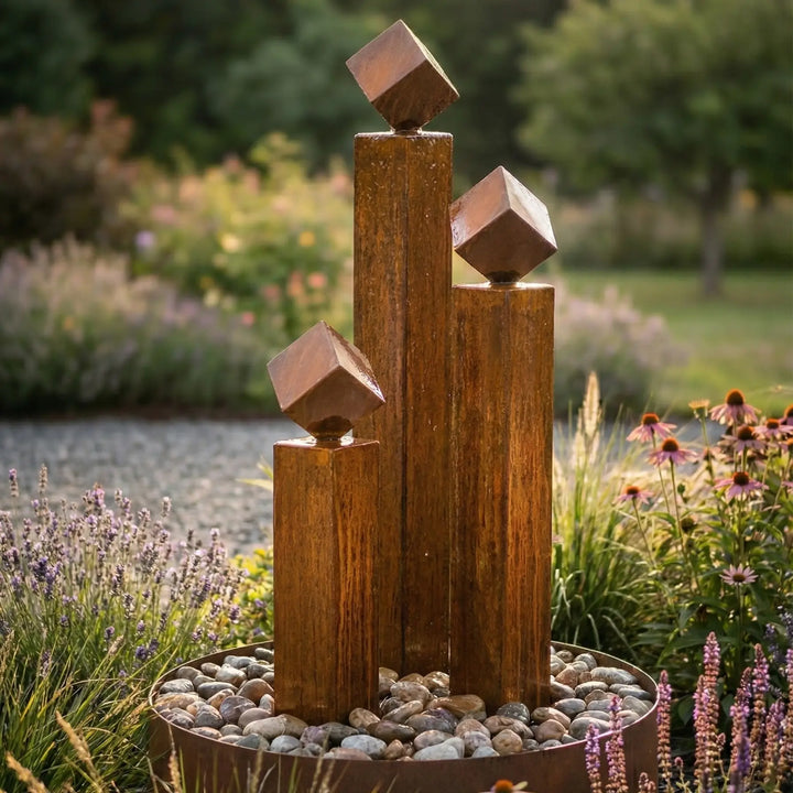 Balance Cubo Corten 67 – Cortenstahl Brunnen für Terrasse und Garten