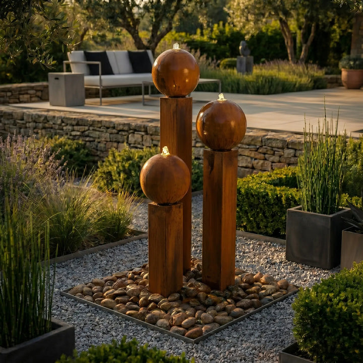 Balance Spera 90 Cortenstahl Wasserobjekt für moderne Gärten