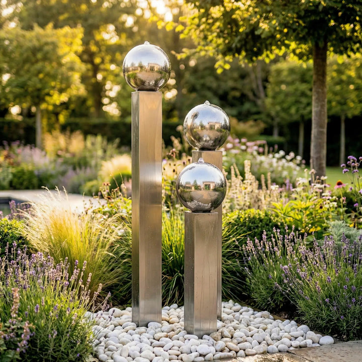 Balance Spera 90 Tall repräsentativer Edelstahl Gartenbrunnen
