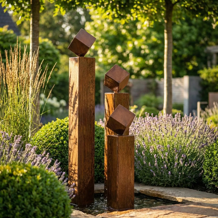 Balance Cubo Corten 67 – Cortenstahl Brunnen für Terrasse und Garten