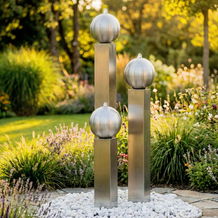 Balance Spera 90 Tall repräsentativer Edelstahl Gartenbrunnen