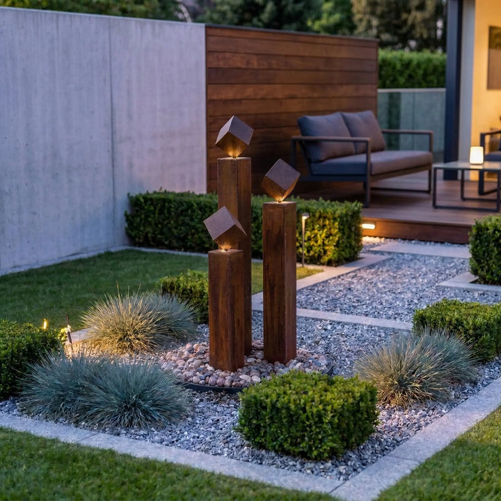 Balance Cubo Corten 90 – Design Gartenbrunnen aus Cortenstahl