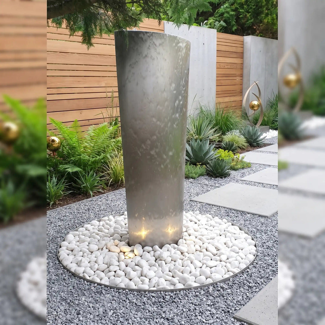 Edelstahl-Säulenbrunnen Ellipse 125 cm – eleganter Designbrunnen für moderne Gärten
