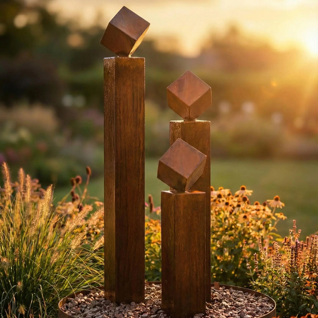 Balance Cubo Corten 90 – Design Gartenbrunnen aus Cortenstahl
