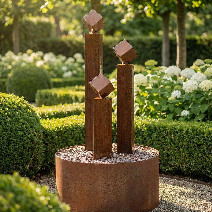 Balance Cubo Corten 90 – Design Gartenbrunnen aus Cortenstahl
