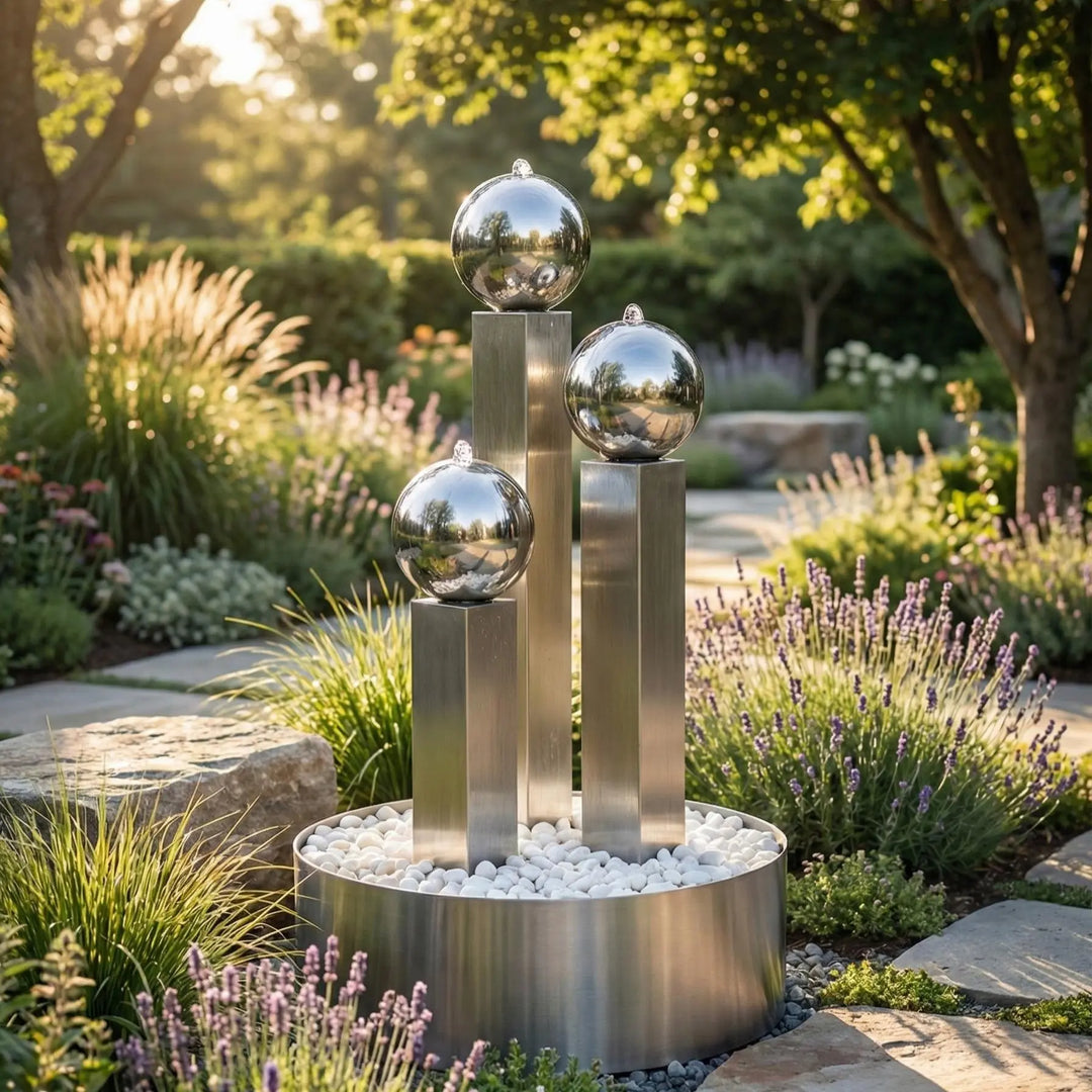 Balance Spera 67 Low – kompakter Gartenbrunnen aus Edelstahl