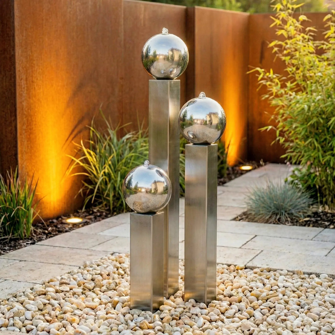Balance Spera 90 Tall repräsentativer Edelstahl Gartenbrunnen
