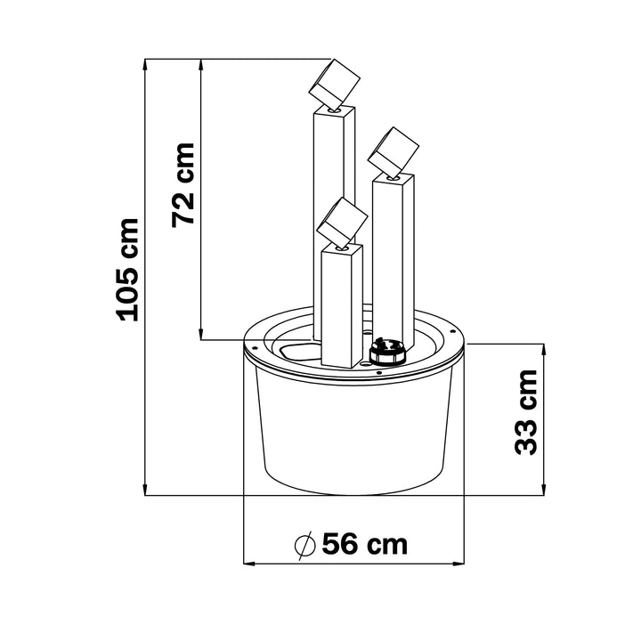 Maßzeichnung des Edelstahl-Gartenbrunnens Balance Cubo 75 cm im 3er-Set