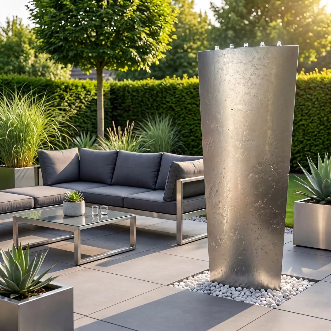Ellipse 175 cm  Design-Gartenbrunnen aus Edelstahl