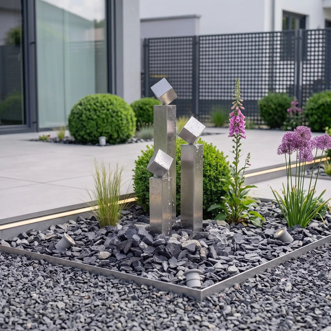 Kompakter Balance Cubo 75 Edelstahl-Gartenbrunnen mit Würfel