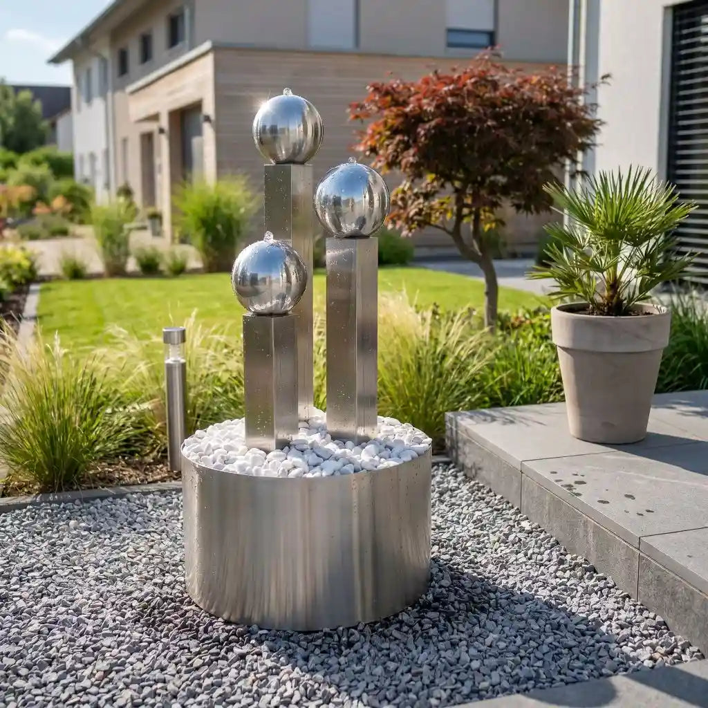 Edelstahl-Säulenbrunnen Balance Sphera 100 freistehend 