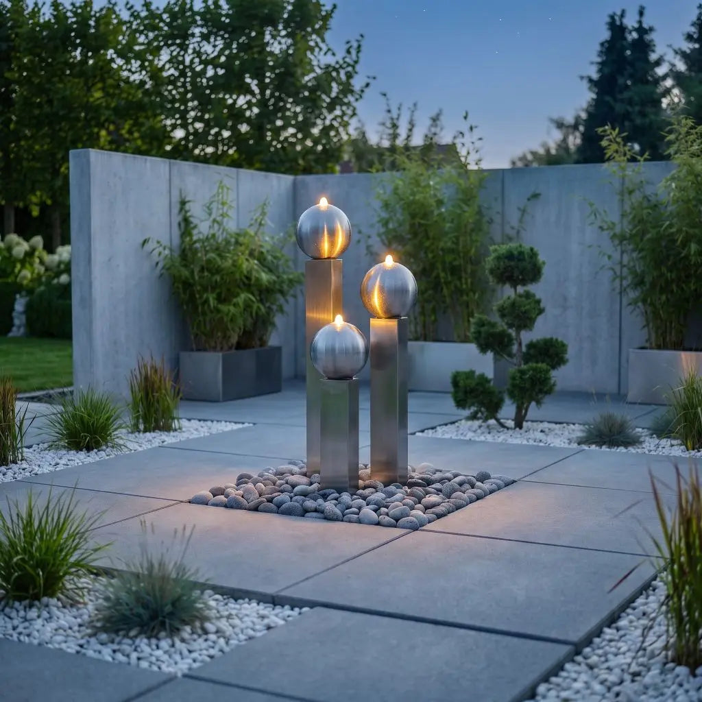 Balance Sphera 100 Gartenbrunnen mit drei Edelstahlkugeln LED beleuchtet